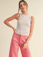 Distressed Sleeveless Top in Pale Pink