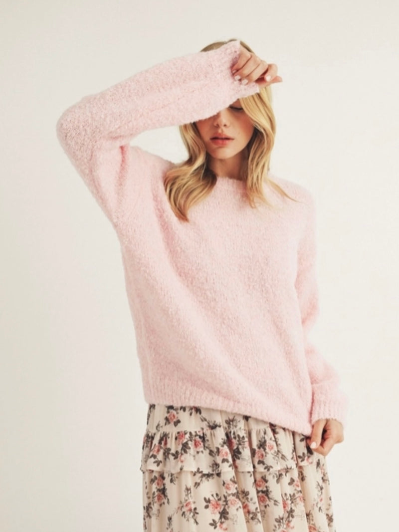 Pink Fuzzy Knit Pullover Sweater