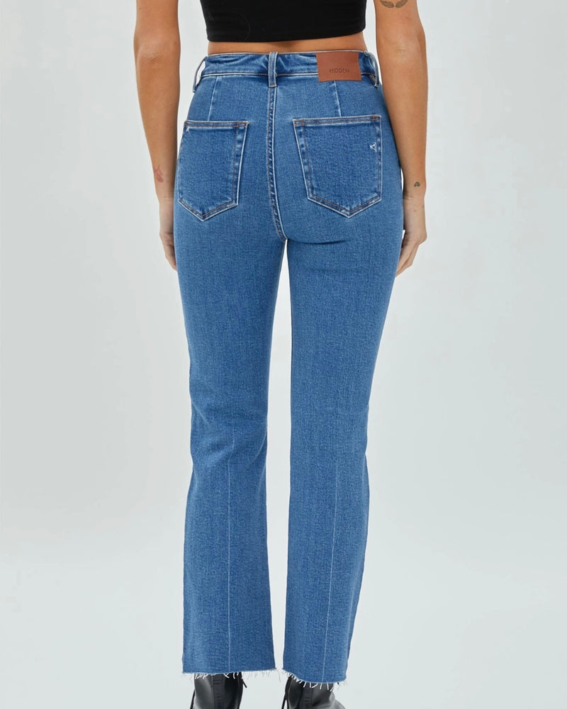 Mia Medium Wash Front Pocket Crop Flare