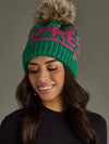 Green & Pink Apres Pom Hat