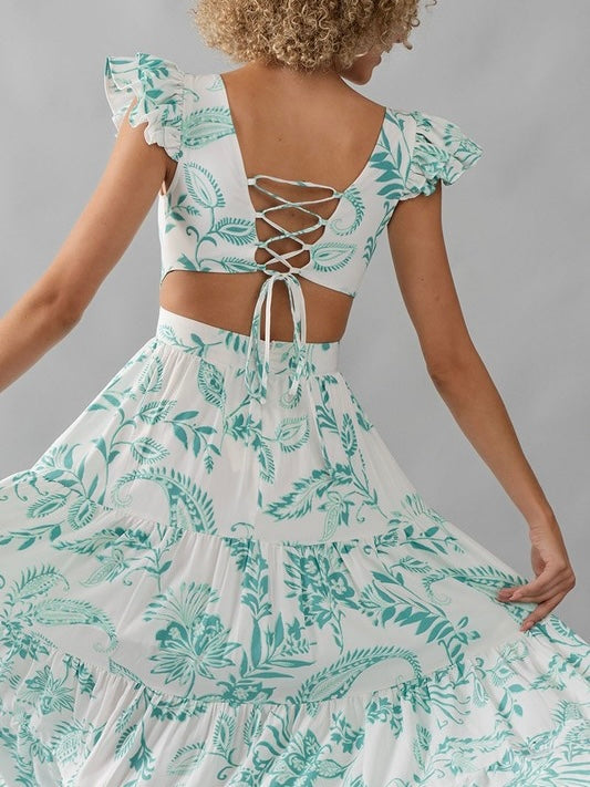 Leaf Print Maxi Dress