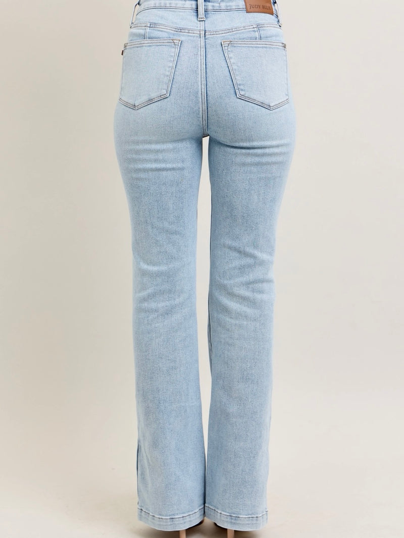 Vintage Wash Side Slit Slim Boot Jean