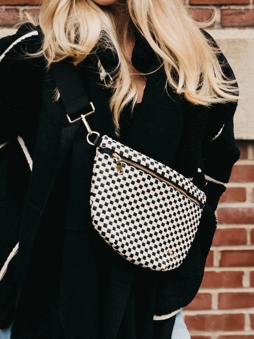 Westlyn Woven Belt Bag in Checkered Black