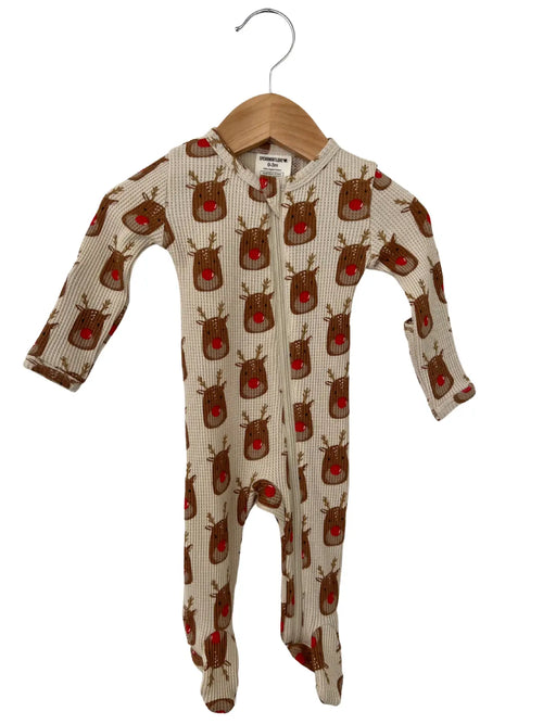 Reindeer Organic Waffle Basic Zip Footie