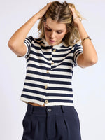 Daphne Dramatic Button Striped Cardigan