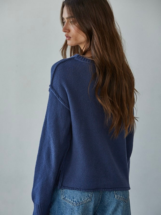 Reverse Hem Sweater in Navy