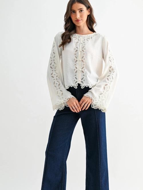Scalloped Embroidered Belle Sleeve Top