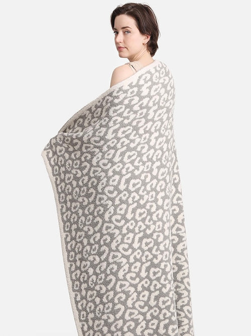 Leopard Patterned Reversible Throw Blanket in Grey