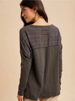 Embroidered Burnout Long Sleeve in Charcoal