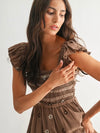 Smocked Mocha Embroidered Maxi Dress
