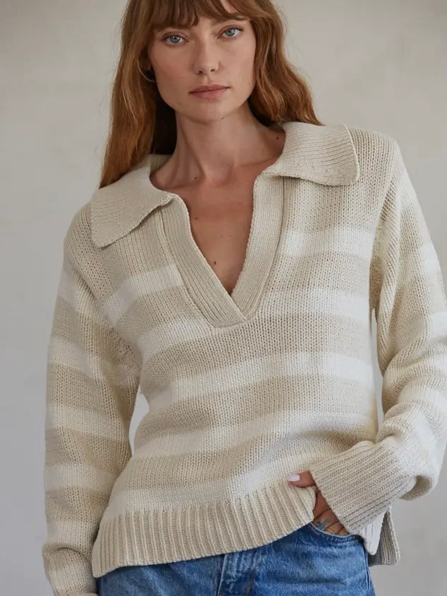 Striped Collar Hunter V-Neck Sweater