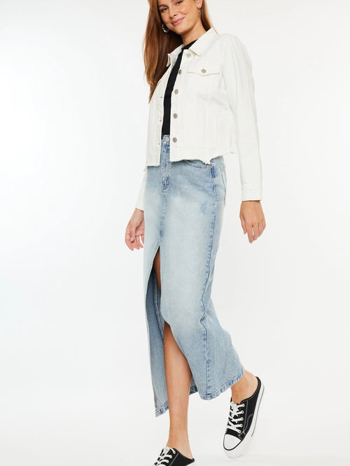 Kira Split Front Denim Maxi Skirt