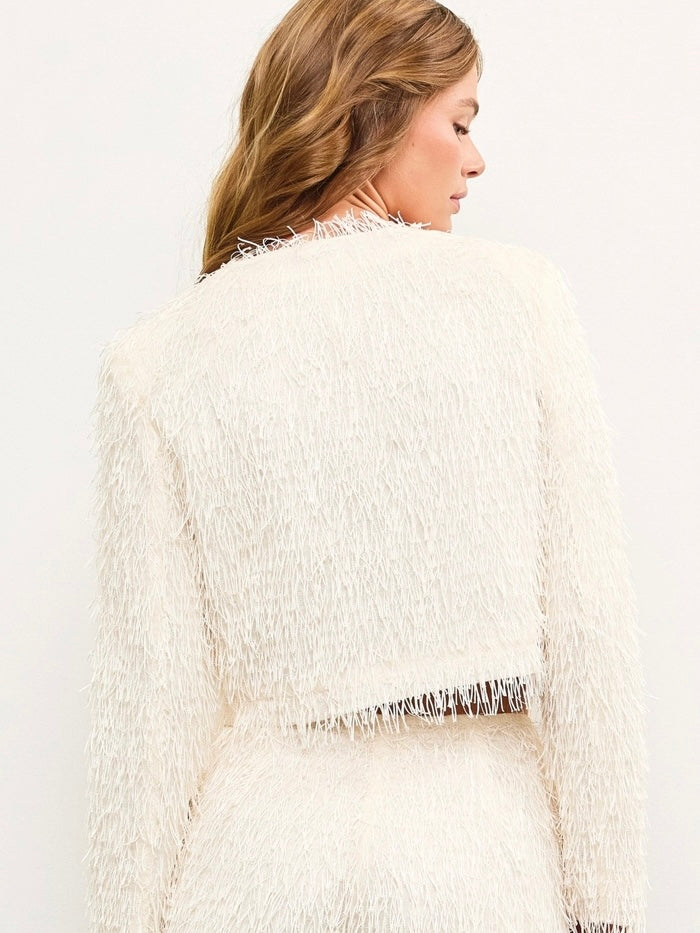 Front Pocket Tinsel Fringe Crop Jacket