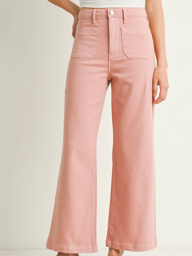 Front Pocket Wide Leg Denim in Dusty Coral