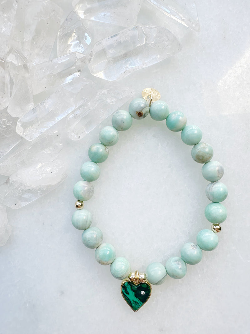 Ocean Agate & Malachite Rhinestone Heart Octa Stretch