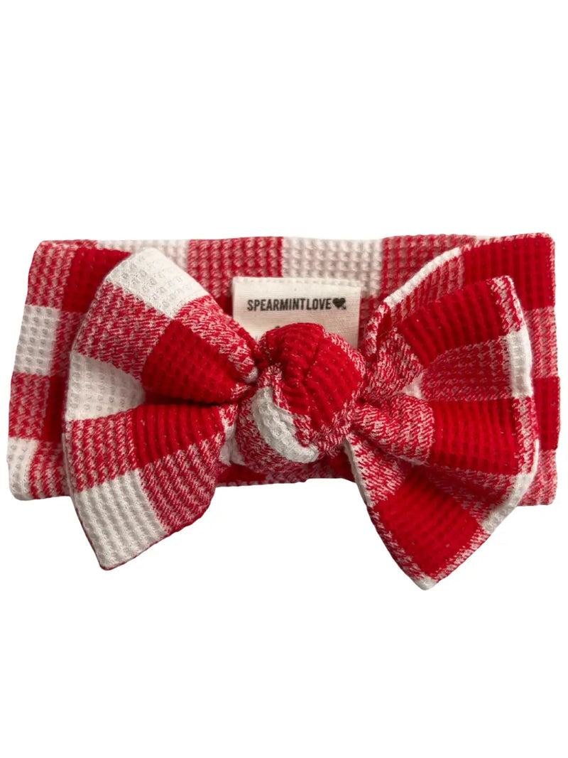 Red Plaid Organic Waffle Knit Bow