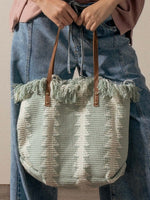 Textured Geometric Fringe Tote Bag