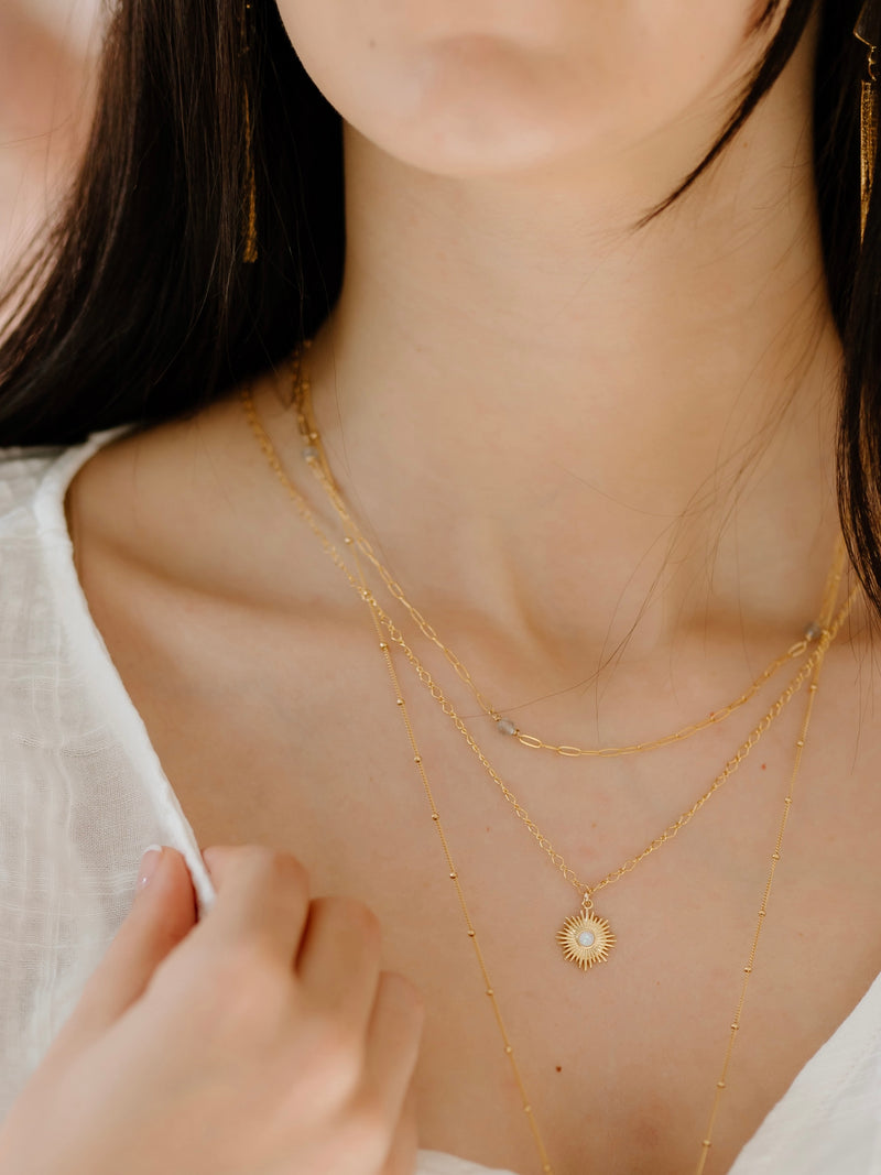 Opal Sunshine Burst Crinkle Necklace