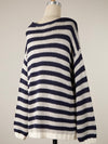 Denim Striped Cable Knit Sweater