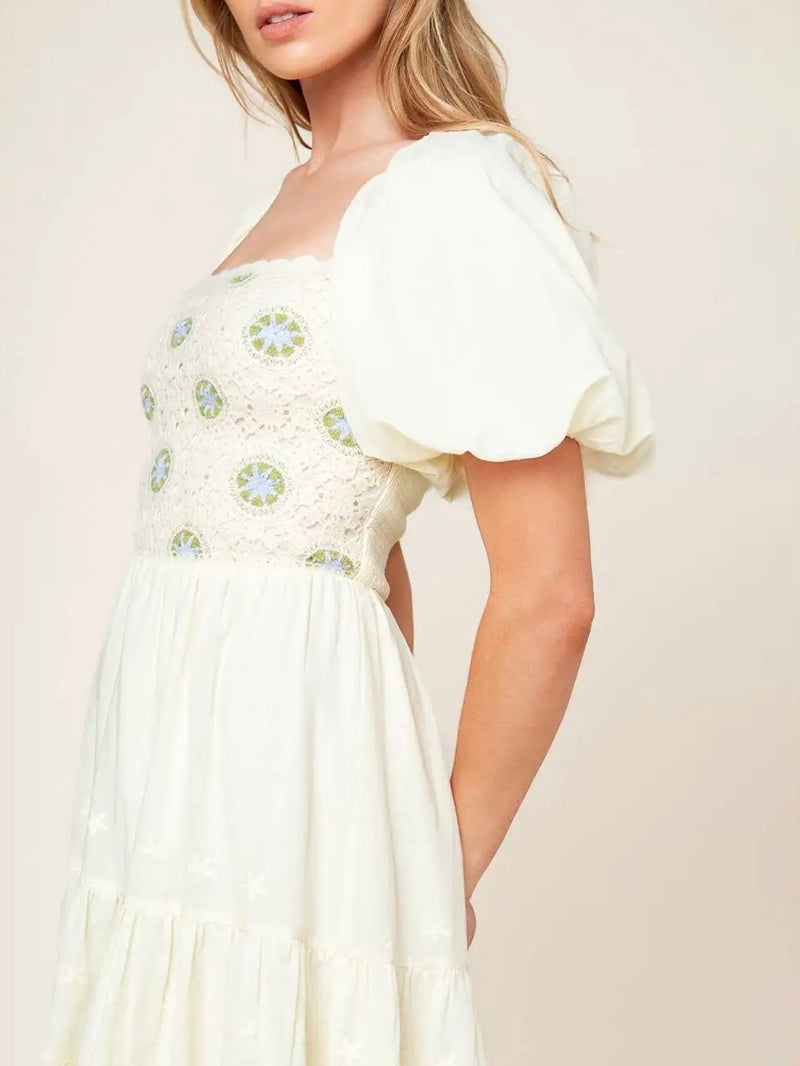 Crochet Baby Doll Puff Sleeve Dress