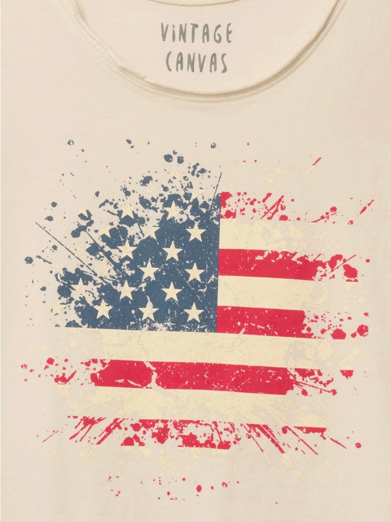 American Flag Splatter Scoop Neck Graphic Tank Top