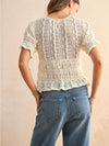 Lace Peplum Puff Sleeve Top