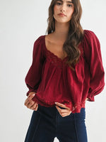 Lace-Trim Puff Sleeve Top