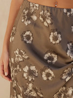 Floral Satin Maxi Skirt in Stone