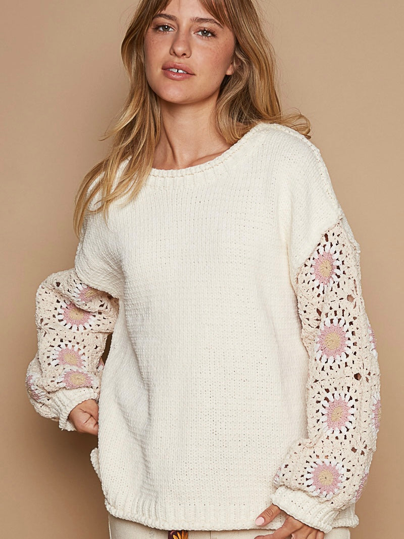 Contrast Square Pattern Pullover Sweater