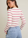 Round Neck Long Sleeve Stripe Knit Bodysuit
