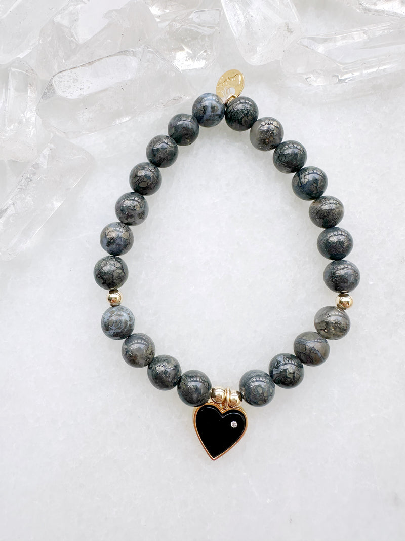 Onyx Rhinestone Heart Octa Stretch