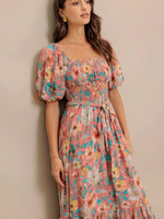 Sunset Floral Puff Sleeve Dress