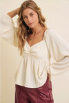 Cream Crinkled Babydoll Top