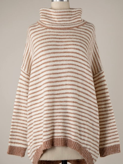 Mock Neck Striped Hi Low Sierra Sweater