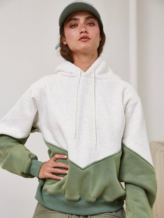 Olive Tiered Sherpa Lined Hooded Sweatshirt