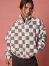 Grey Checkered Fleece Jacket