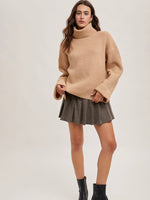 Latte Turtleneck Oversized Knit Sweater