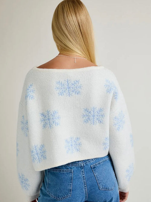 12/5 Snowflake Boat Neck Oversized Sweater