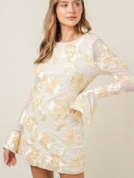 FINAL SALE Golden Flower Open Back Stretchy Mini Dress