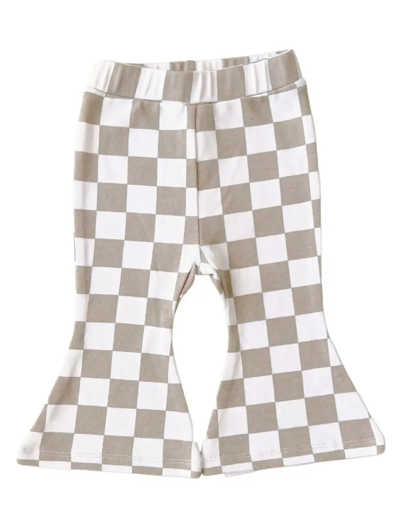 Luxa Little Checkered Flare Pant in Latte