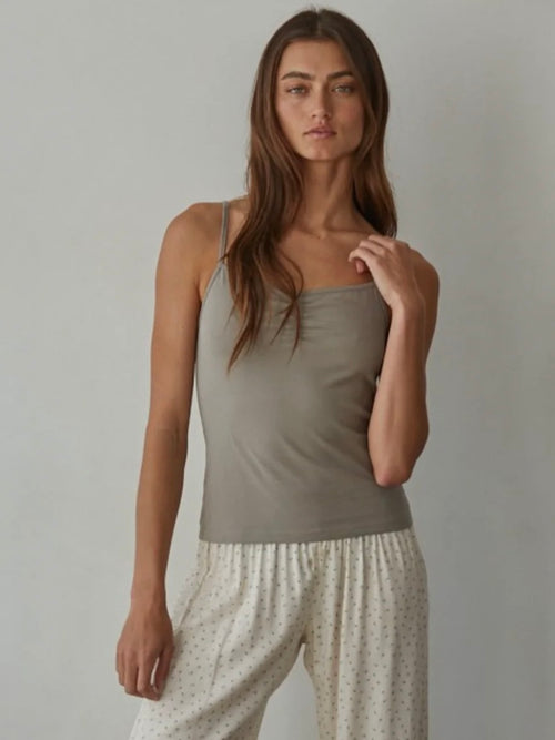 Solid Cami with Front Ruching in Grey