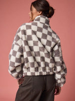 Grey Checkered Fleece Jacket