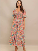 Sunset Floral Puff Sleeve Dress