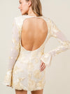 FINAL SALE Golden Flower Open Back Stretchy Mini Dress