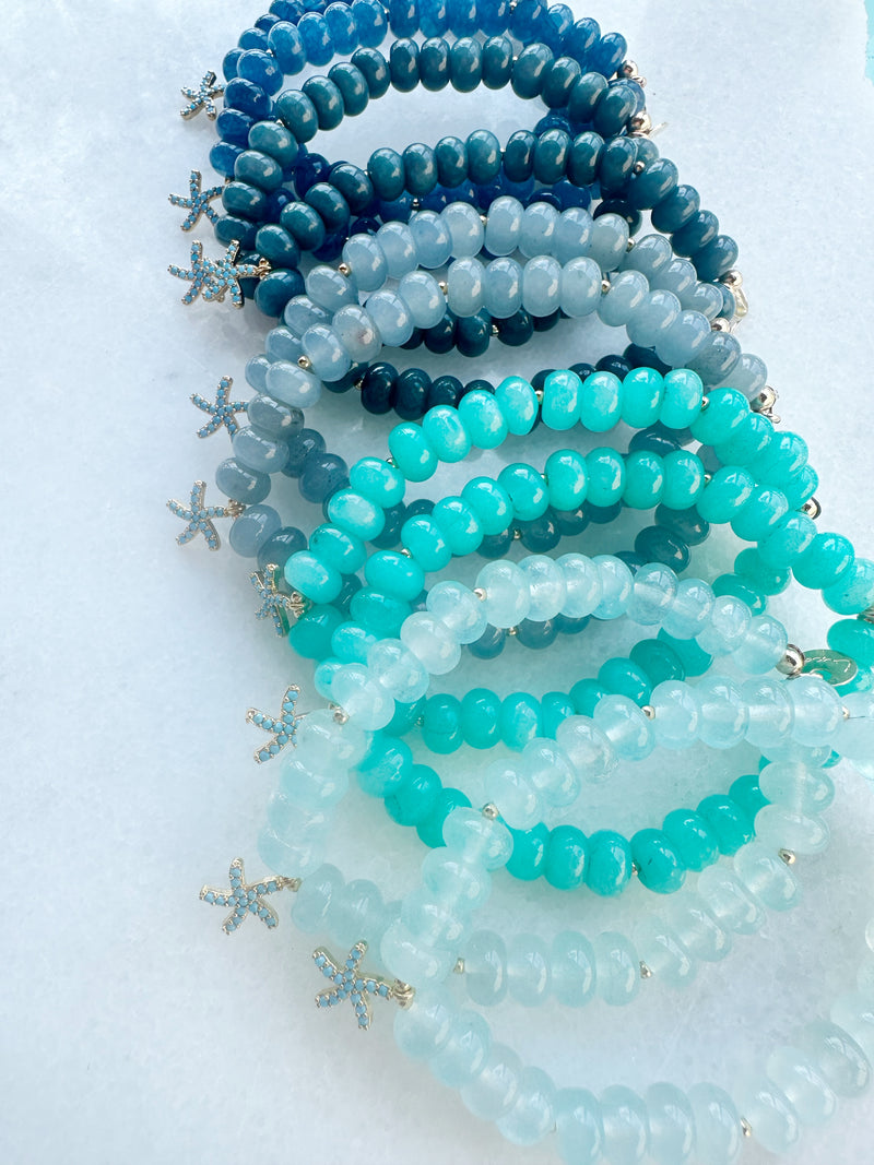 Candy Jade Blue Rhinestone Starfish Stretch Bracelet