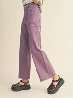 Dye and Wash Cotton Stretch Wide Leg Pant in Grape