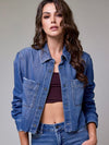 Denim Front Cropped Button Jacket