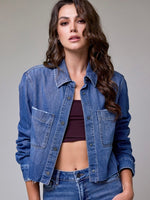 Denim Front Cropped Button Jacket