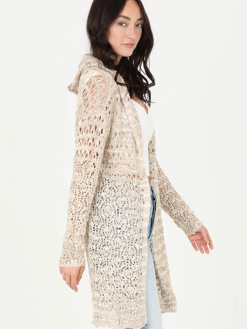 Hooded Cardigan Sweater in Ivory