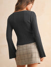 Ribbed Long Sleeve Knitted Top in Charcoal